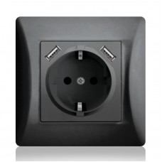 Πρίζα Σούκο με 2 θύρες USB Μαύρο 16A Lineme H-Series 50-00133-2